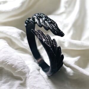 Unisex Enchanted Black Guardian Angel Missing You Goth Boho Classic Ring